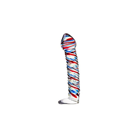 Sexus Glass Dildo Stripes With Base 16cm Blue & Red - Glass Sex Toys