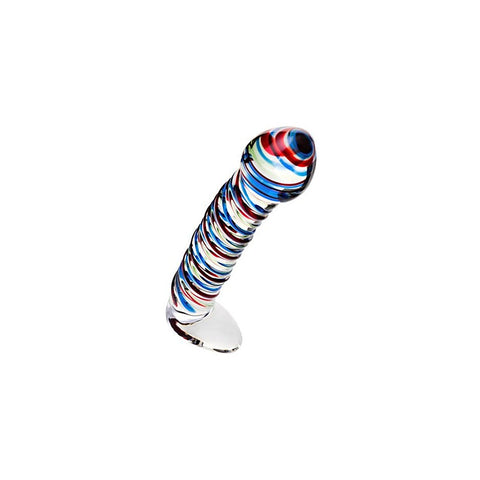 Sexus Glass Dildo Stripes With Base 16cm Blue & Red - Glass Sex Toys