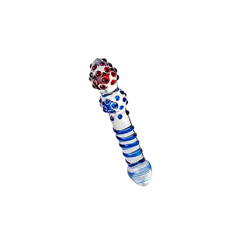 Sexus Glass Dildo 20.5cm Blue & Red - Glass Sex Toys