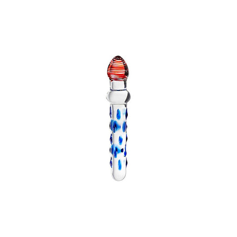 Sexus Glass Dildo With Knobs 20cm Blue & Red - Glass Sex Toys