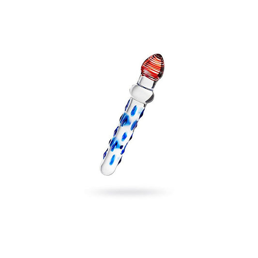 Sexus Glass Dildo With Knobs 20cm Blue & Red - Glass Sex Toys