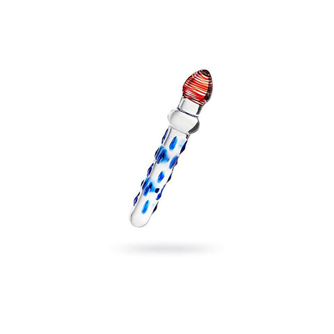 Sexus Glass Dildo With Knobs 20cm Blue & Red - Glass Sex Toys