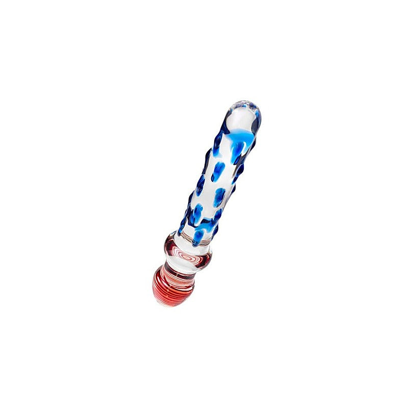 Sexus Glass Dildo With Knobs 20cm Blue & Red - Glass Sex Toys