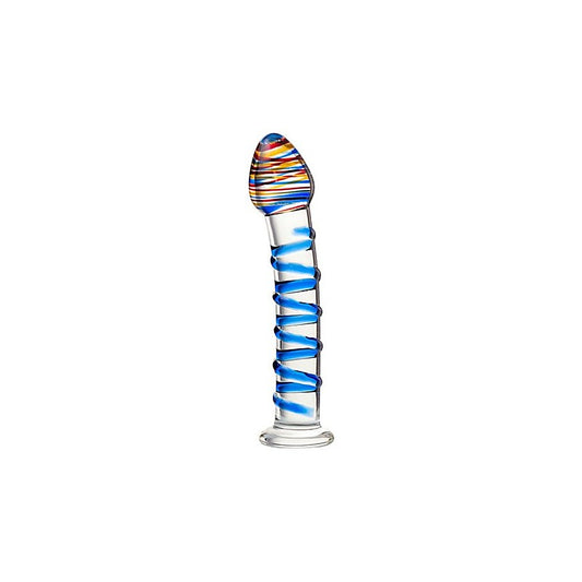 Sexus Unisex Glass Dildo With Suction Cup Blue Swirls 18cm - Glass Sex Toys