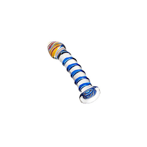 Sexus Unisex Glass Dildo With Suction Cup Blue Swirls 18cm - Glass Sex Toys