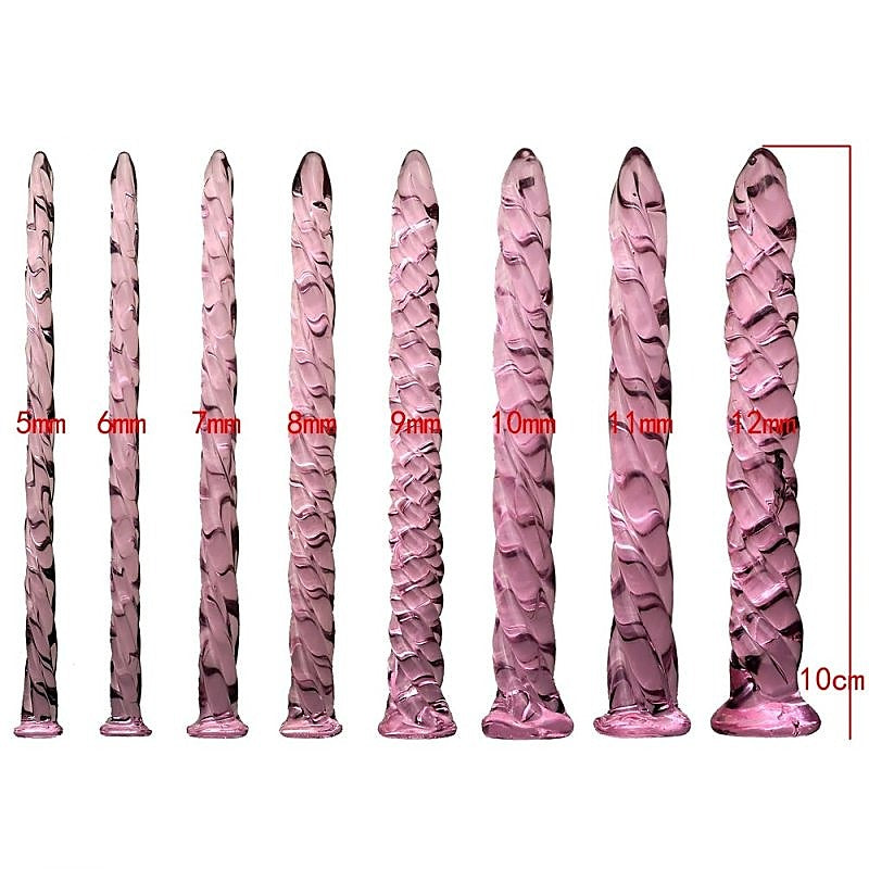 BDStyle Pink Glass Threaded Mens Urethral Plug Set - Urethral Sounds