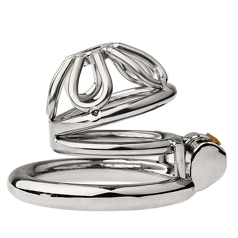 Petal Metal Mens Chastity Cage With Medium Flat Ring - Male Chastity