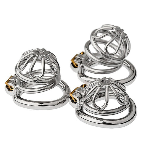 Petal Metal Mens Chastity Cage With Medium Flat Ring - Male Chastity