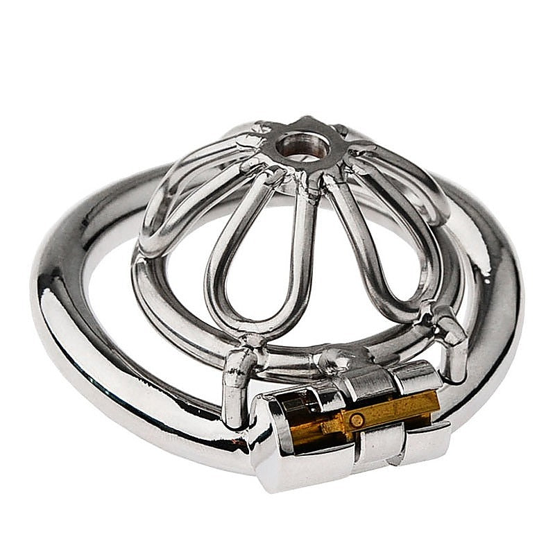 Small Flat Ring With Petal Metal Male Chastity Cage - Male Chastity