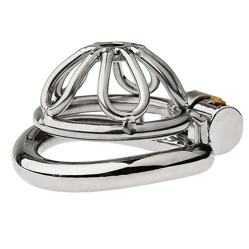 Small Flat Ring With Petal Metal Male Chastity Cage - Male Chastity