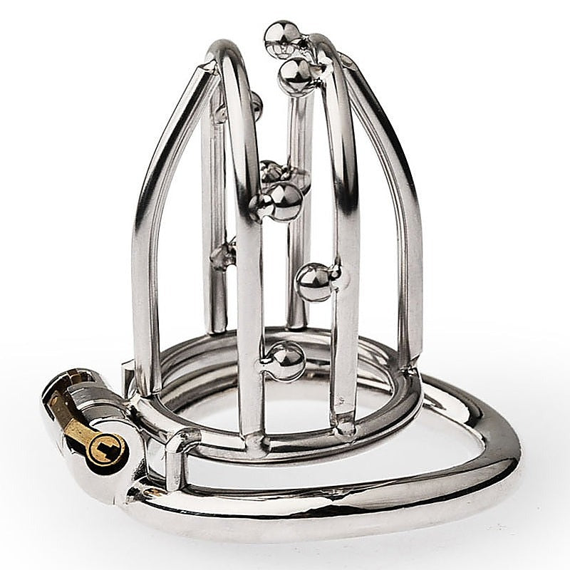 Chastity Opening Cage With Chastity Lock Flat Ring - Male Chastity