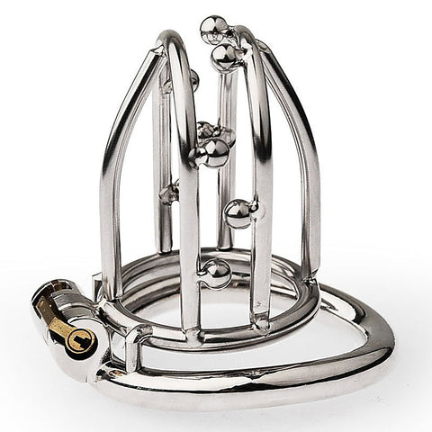 Chastity Opening Cage With Chastity Lock Flat Ring - Male Chastity