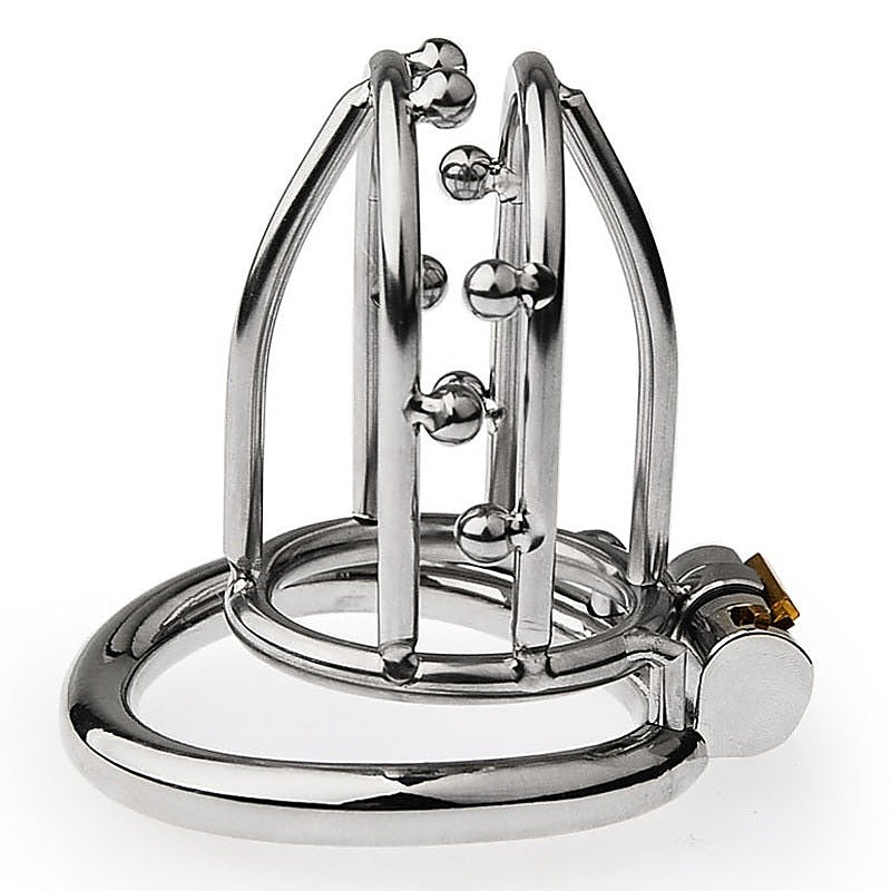 Chastity Opening Cage With Chastity Lock Flat Ring - Male Chastity