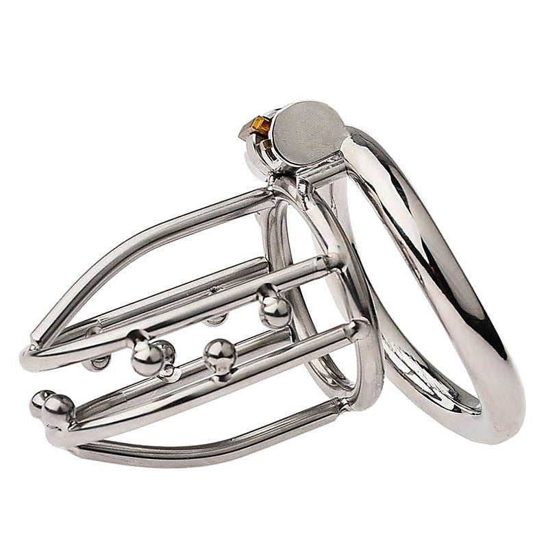 Chastity Opening Cage With Chastity Lock Flat Ring - Male Chastity