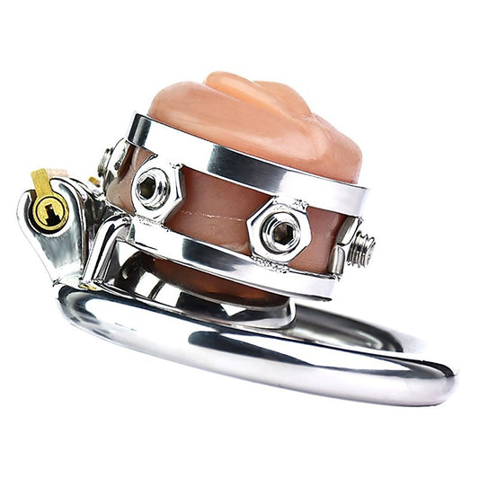 BDStyle Fake Silicone Stainless Steel Male Chastity Cage With Bent Ring - Male Chastity