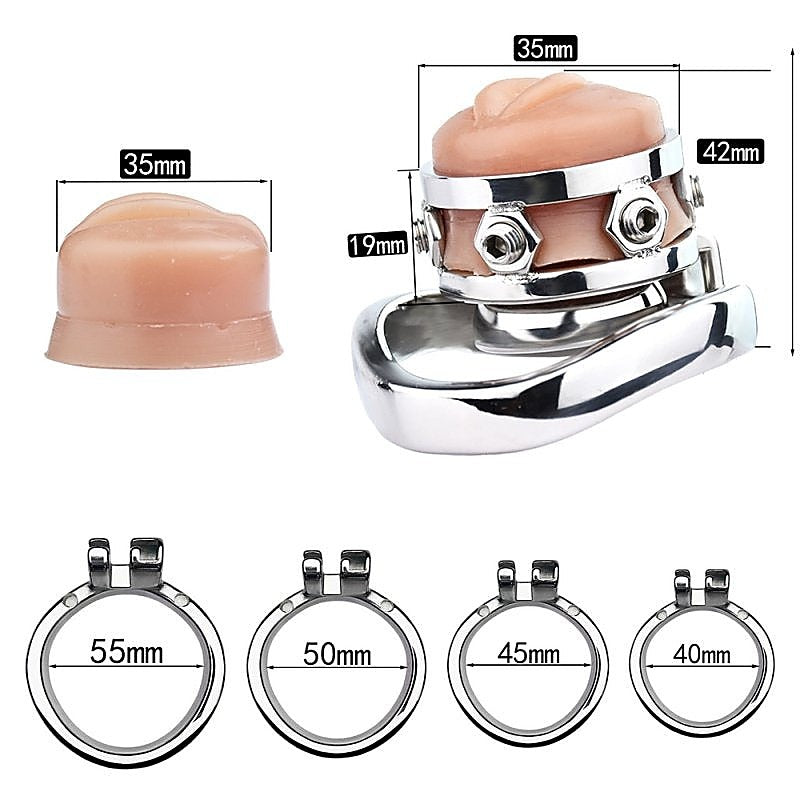 Fake Silicone Stainless Steel Male Chastity Cage With Bent - Male Chastity