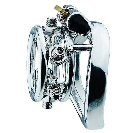 BDStyle Rivet Screw Double Ring Male Chastity Lock Cage With Flat Ring - Male Chastity
