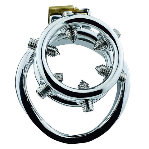 BDStyle Rivet Screw Double Ring Mens Chastity Lock Cage With Bent Ring - Male Chastity