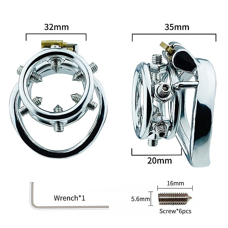 BDStyle Rivet Screw Double Ring Mens Chastity Lock Cage With Bent Ring - Male Chastity