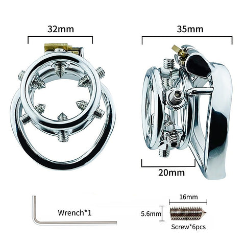 BDStyle Rivet Screw Double Ring Mens Chastity Lock Cage With Bent Ring - Male Chastity