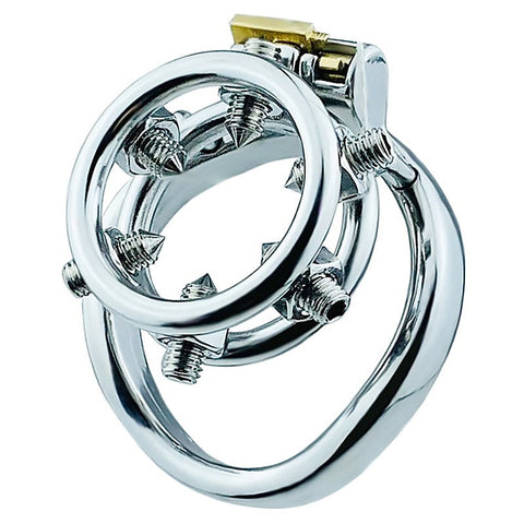 BDStyle Rivet Screw Double Ring Mens Chastity Lock Cage With Bent Ring - Male Chastity