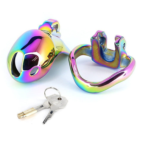 Rainbow Male Metal Chastity Cage HTV3 Medium by BDStyle - Male Chastity