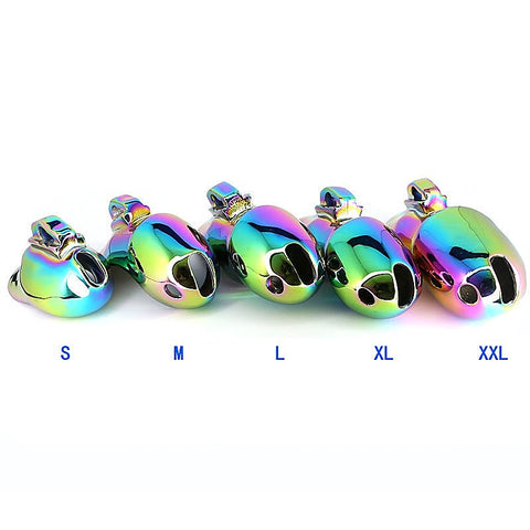 Rainbow Male Metal Chastity Cage HTV3 Medium by BDStyle - Male Chastity