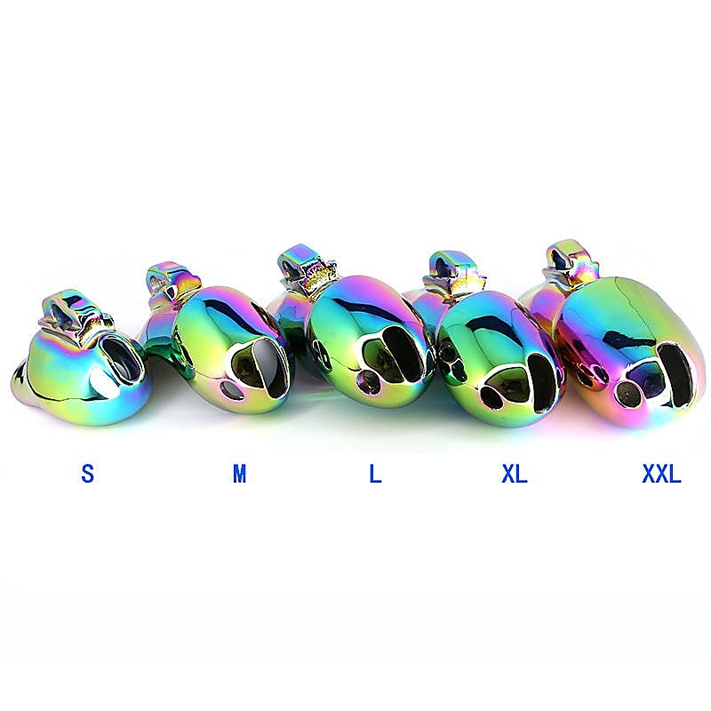 Rainbow Male Metal Chastity Cage HTV3 Large by BDStyle - Male Chastity