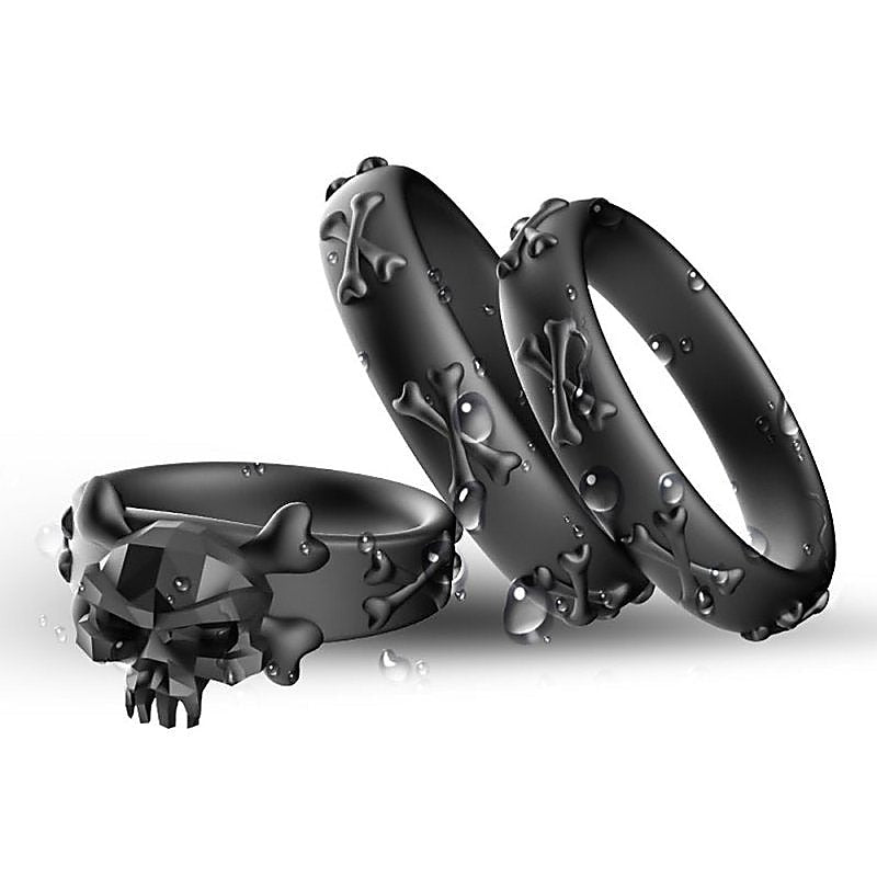 Gothic Style Skeleton 3 Piece Cock Ring Set by BDStyle - Cock Ring Sets
