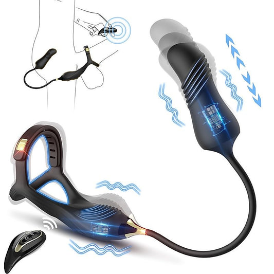 BDStyle Vibrating Buckle Cock Ring With Thrusting Butt Plug - Vibrating Cock Rings