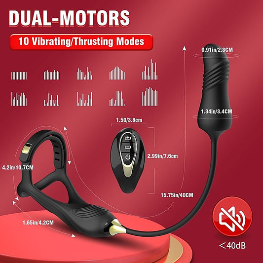 BDStyle Vibrating Buckle Cock Ring With Thrusting Butt Plug - Vibrating Cock Rings
