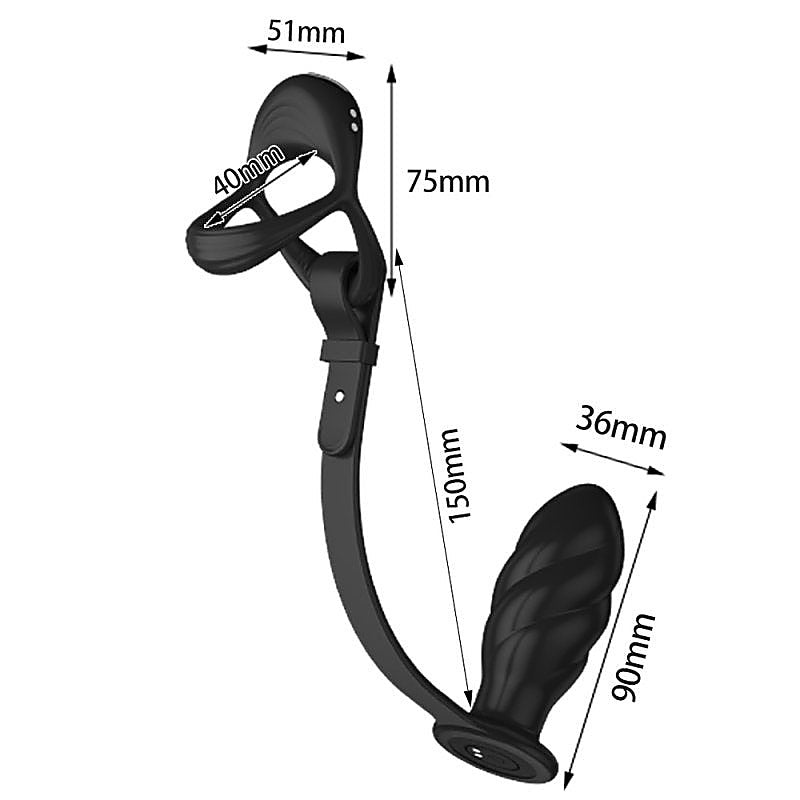 Multi-Function Cock and Ball Ring With Thread Anal Plug - Vibrating Cock Rings
