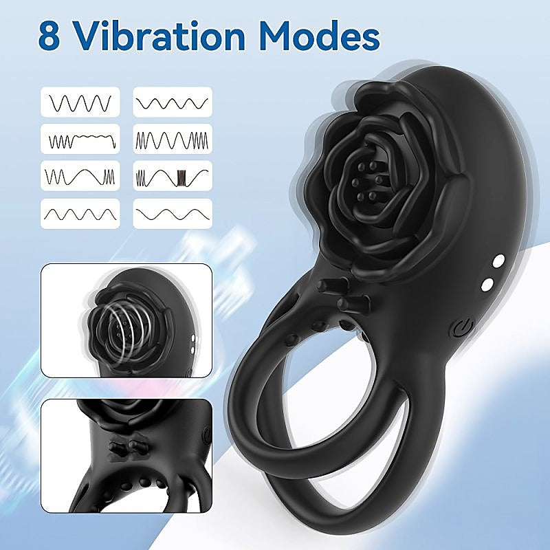 Rose 8 Functions Vibrating Penis Ring by BDStyle - Vibrating Cock Rings