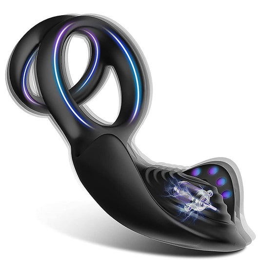 BDStyle 10 Functions Rechargeable Silicone Dual Penis Ring - Vibrating Cock Rings