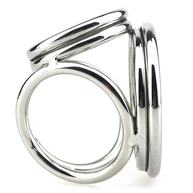 Stainless Steel Quad 4 Ring Cock and Ball Cage by BDStyle - Steel Cock Rings