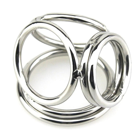 Stainless Steel Quad 4 Ring Cock and Ball Cage by BDStyle - Steel Cock Rings