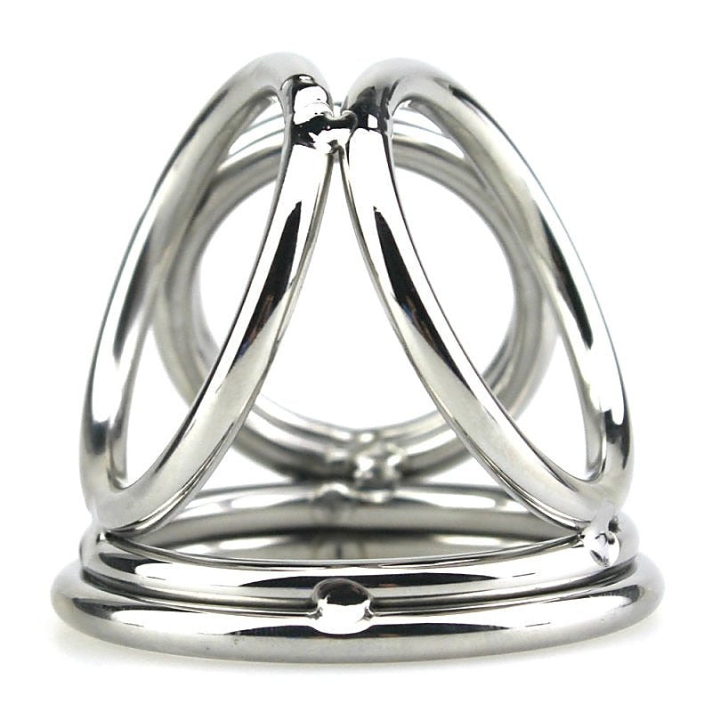Stainless Steel Quad 4 Ring Cock and Ball Cage by BDStyle - Steel Cock Rings