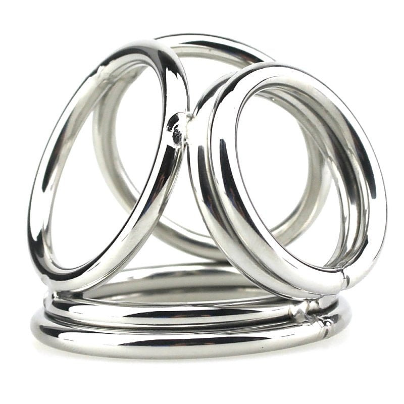 Stainless Steel Quad 4 Ring Cock and Ball Cage by BDStyle - Steel Cock Rings
