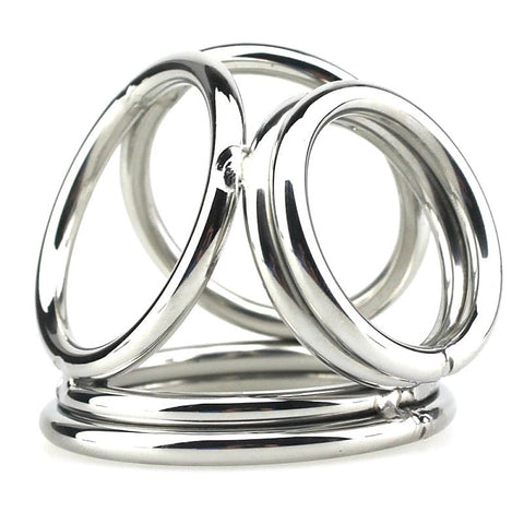 Stainless Steel Quad 4 Ring Cock and Ball Cage by BDStyle - Steel Cock Rings