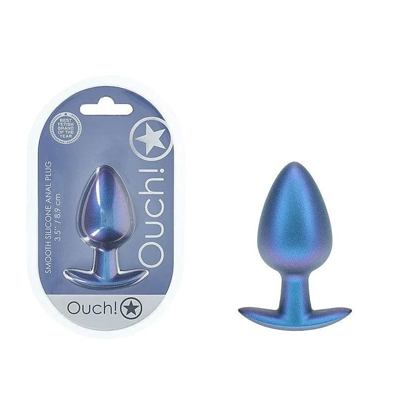 OUCH! 8.9 cm Large Metallic and Soft Silicone Anal Plug - Butt Plugs