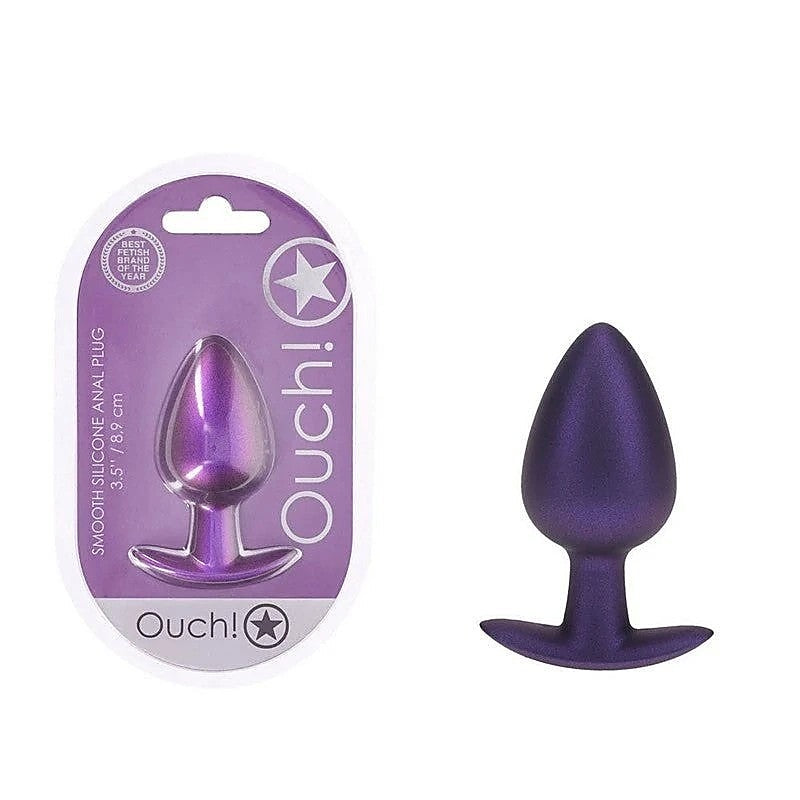 OUCH! 8.9 cm Large Metallic and Soft Silicone Anal Plug - Butt Plugs