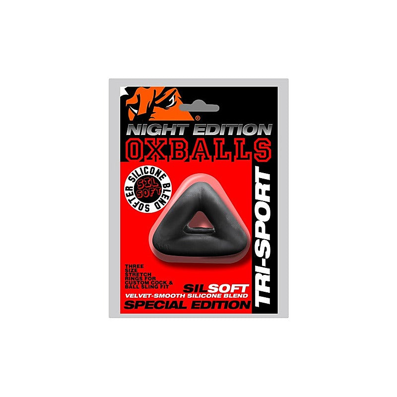 OxBalls Tri Sport 3 Sized 3 Ring Cock And Ball Sling Night Edition - Ball and Cock Toys