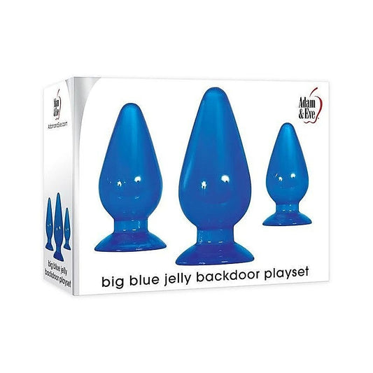 Adam And Eve Big Blue Jelly Backdoor Butt Plug Playset 3 Sizes - Butt Plugs