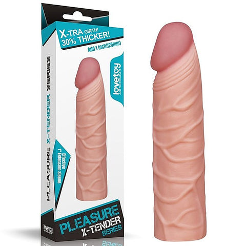 Lovetoy Pleasure X Tender Penis Extension Sleeve 2.5cm Flesh - Penis Sleeves and Extenders