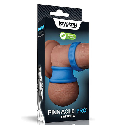 Lovetoy Pinnacle Pro Twin Flex Stretchy Cock and Balls Rings Blue - Ball and Cock Toys