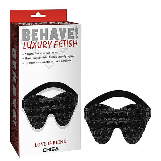 Behave LOVE IS BLIND Alligator Pattern Bondage Mask Black - Masks And Blindfolds