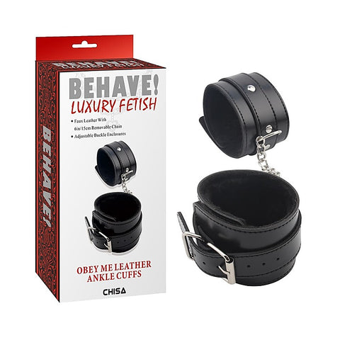 Behave Obey Me Leather Fetish Ankle Cuffs by Chisa - Cuffs And Restraints