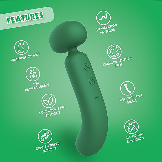 Lust Ripple Buster S 10 Function Vibrating Body Wand Green - Body Wands