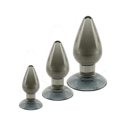 Black Axinite 3-in-1 Anal Plug Kit with Suction Cup Base - Butt Plugs