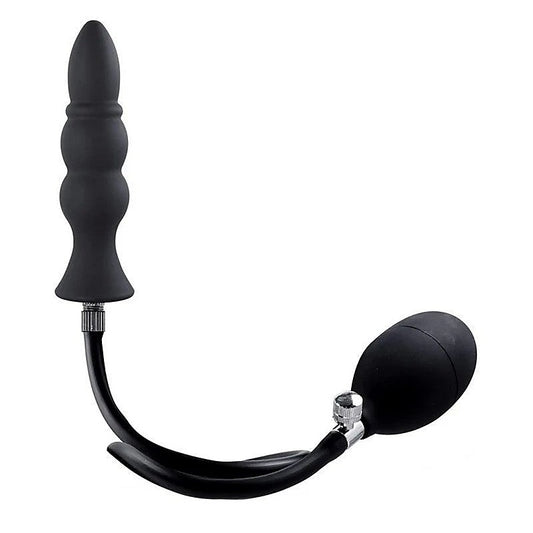 Strafe Inflatable Silicone Penis Shape Butt Plug With Pumps Black - Butt Plugs